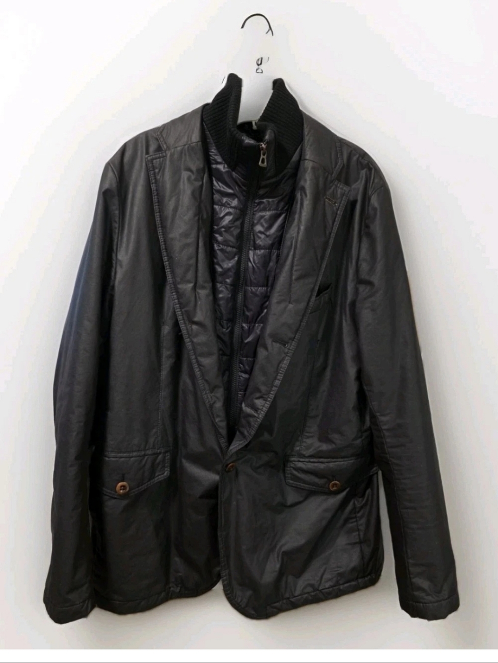 HUGO BOSS Orange Label Men Black Padded Zip Blazer Size 44 Cotton Sport Jacket